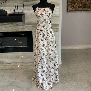 Hommage Floor Length With Long Front Slit Velvet Strap and Back Tie Dress Size M